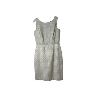 Cremieux Women Gray Sleeveless Column Dress Sz 6 White Embroidered‎ Lace Overlay